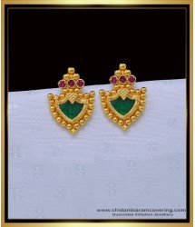 Erg1480 - Traditional Green Palakka Earrings Gold Plated Palakka Ear Stud for Women