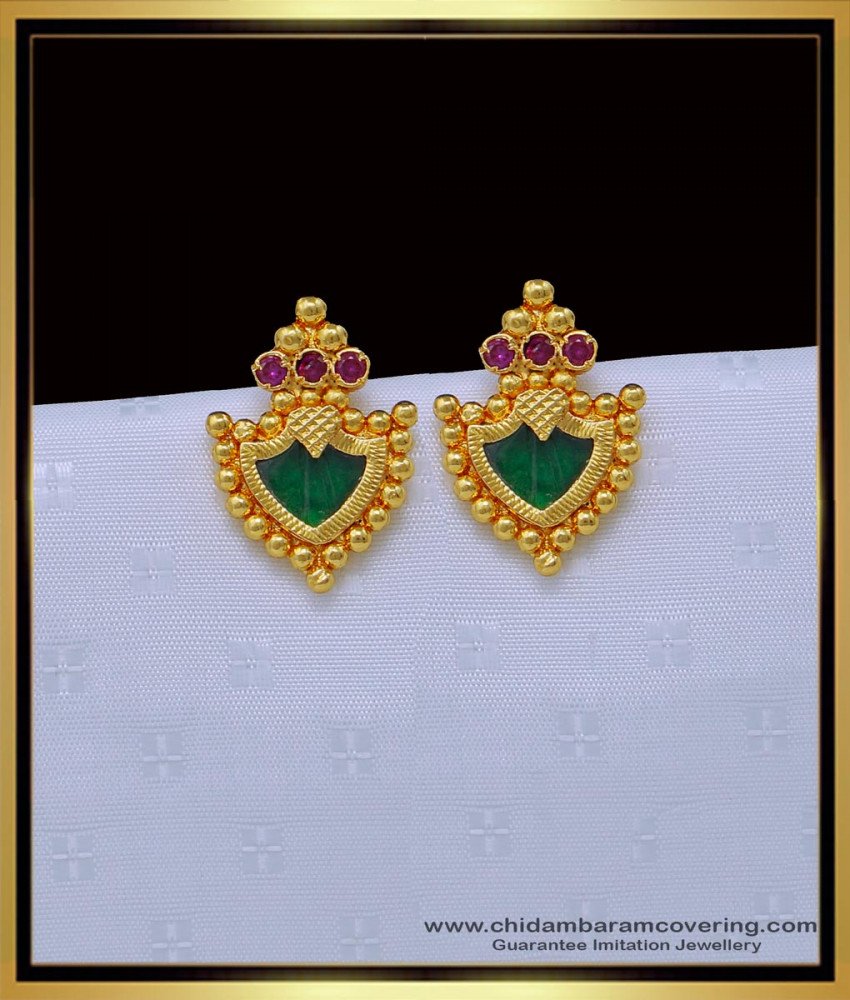 Palakka Earrings Gold, palakka earrings designs, palakka earrings online, gold palakka earrings, palakka ear stud,