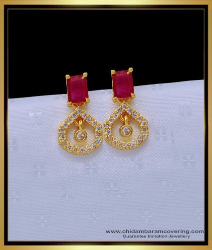 ERG1482 - Elegant Ruby Stone One Gram Gold Earrings Design for Female