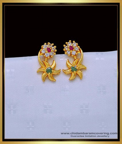 ERG1484 - Latest 1 Gram Gold Flower Design Daily Use Small Earrings for Girls   