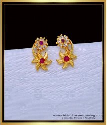 ERG1486 - Beautiful Simple Small White and Ruby Earrings One Gram Gold Jewellery 