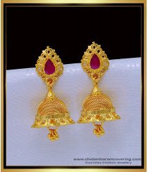 ERG1487 - South Indian Ruby Stone Jhumka Earrings Gold Design for Women 