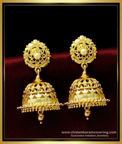 ERG1500 - South Indian Bridal Wear One Gram Gold Jhumkas Earrings Design for Women 