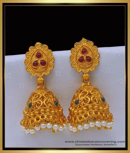 Exceptional Bridal Temple Double Layer Jhumka Earrings Antique Jewellery  Online J22584