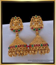ERG1509 - Attractive Pink and Green Kemp Stone Nagas Jhumkas Indian Jewellery Design Online