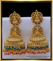 ERG1510 - First Quality Bridal Wear Crystal Beads Big Antique Jhumka Earrings Online Shopping 