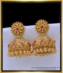 ERG1514 - Premium Quality Real Kemp Stone Antique Jhumka Earrings Gold Design for Wedding 