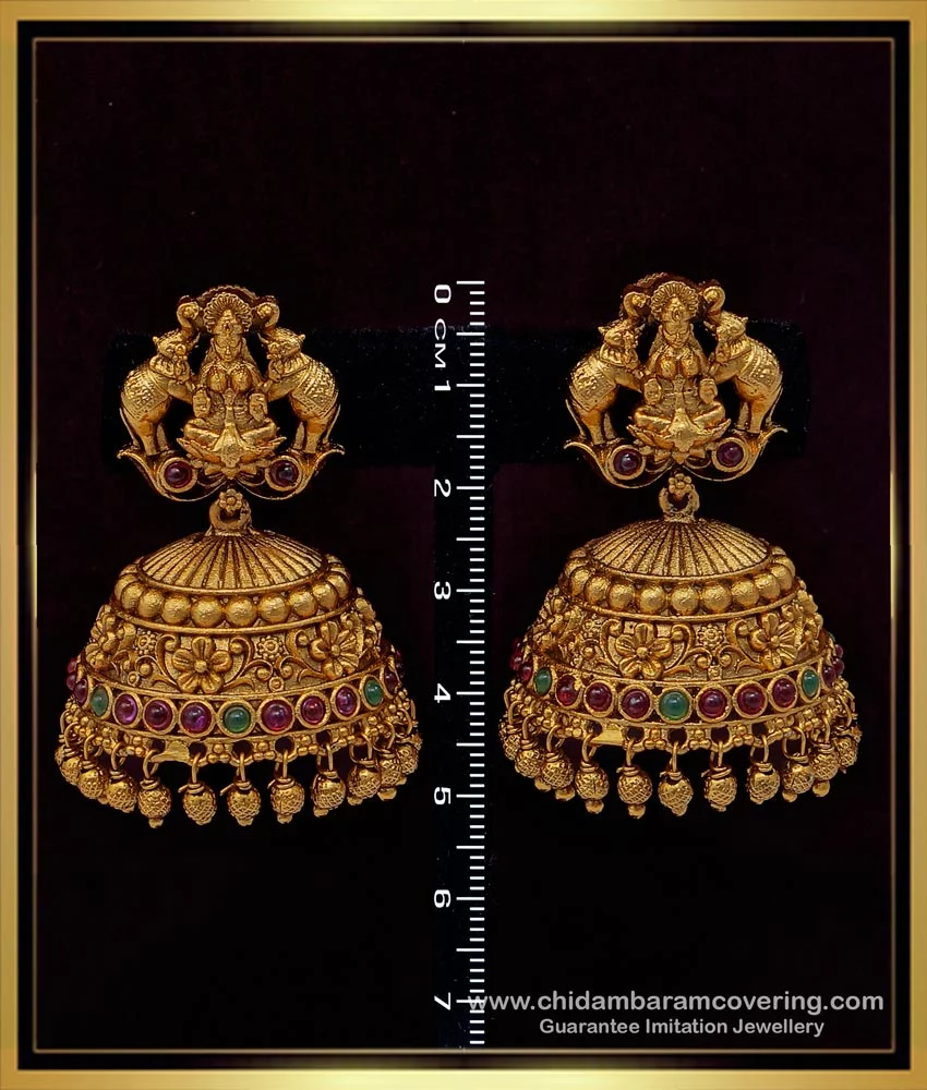 Navaratna stone Antique Large Jhumka Earrings – Simpliful Jewelry