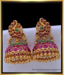 ERG1516 - First Quality Real Kemp Stone Peacock Design Antique Jhumkas Online