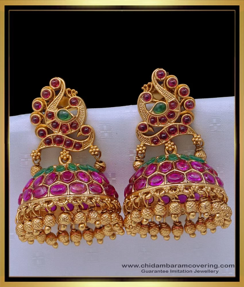 jfl -one gram gold plated pearl designer jhumki, Size: Ht: 5.6 cm x Wd: 3.6  cm at Rs 879/pair in Mumbai