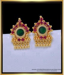 ERG1519 - Traditional Kerala Jewellery Green Palakka with Stone Ear Stud Buy Online