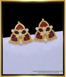 ERG1520 - Traditional Red Palakka Ear Stud with White Stone Gold Plated Earrings for Women 