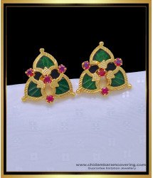 ERG1521 - Trendy Gold Plated Big Size Ruby Stone 3 Green Palakka Earrings for Ladies 