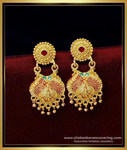ERG1530 - Real Gold Pattern Enamel Forming Gold Earrings Design for Ladies 