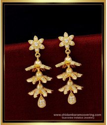 ERG1535 - Elegant White Stone Flower Design Stylish Earrings One Gram Gold Jewellery Online