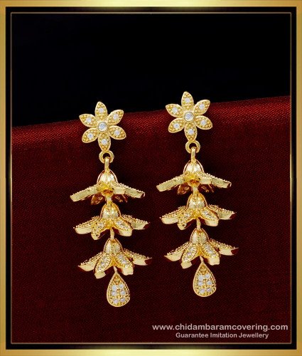 ERG1535 - Elegant White Stone Flower Design Stylish Earrings One Gram Gold Jewellery Online