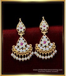 ERG1538 - Attractive White with Ruby Stone Impon Jewellery Panchaloha Earrings Online Shopping 