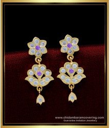 ERG1542 - Traditional Gold Kammal Design Daily Use Purple Stone Dangle Earrings 