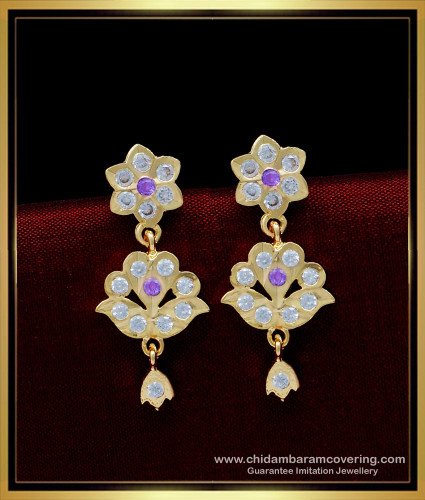 ERG1542 - Traditional Gold Kammal Design Daily Use Purple Stone Dangle Earrings 