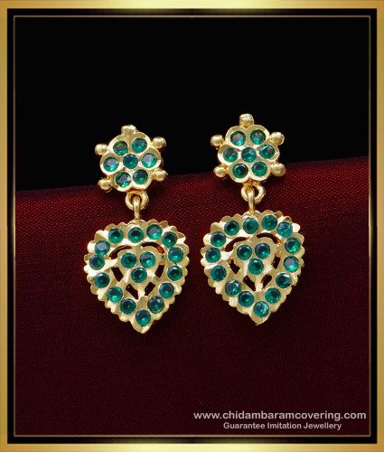 ERG1544 - Impon Jewellery Gold Plated Daily Use Emerald Earrings Design Online