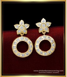 ERG1546 - Impon Gold Look Cute White Stone Circle Earrings Designs for Daily Use 
