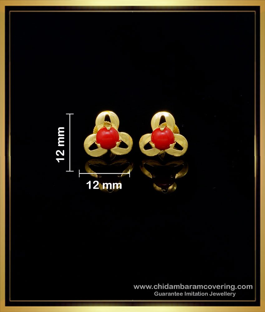 red beads studs, red coral stud earrings, red coral earrings, tops earrings for baby, small earrings for kids, artificial earrings, flower design earrings, 