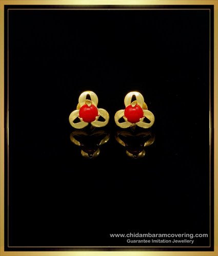 ERG1549 - One Gram Gold Plated Flower Shape Gold Coral Earrings Designs