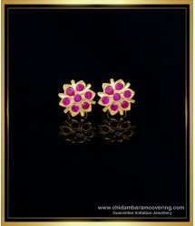 ERG1554 - Impon Traditional Flower Design 7 Stone Ruby Earrings Designs for Daily Use 