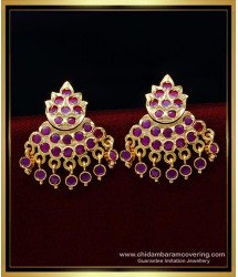 ERG1565 - Panchaloha Ruby Stone Earrings Impon Kal Thodu Design for Women