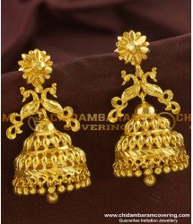ERG157 - 1 gm Gold Peacock Jhumka Earrings Design Indian Bridal Jewellery