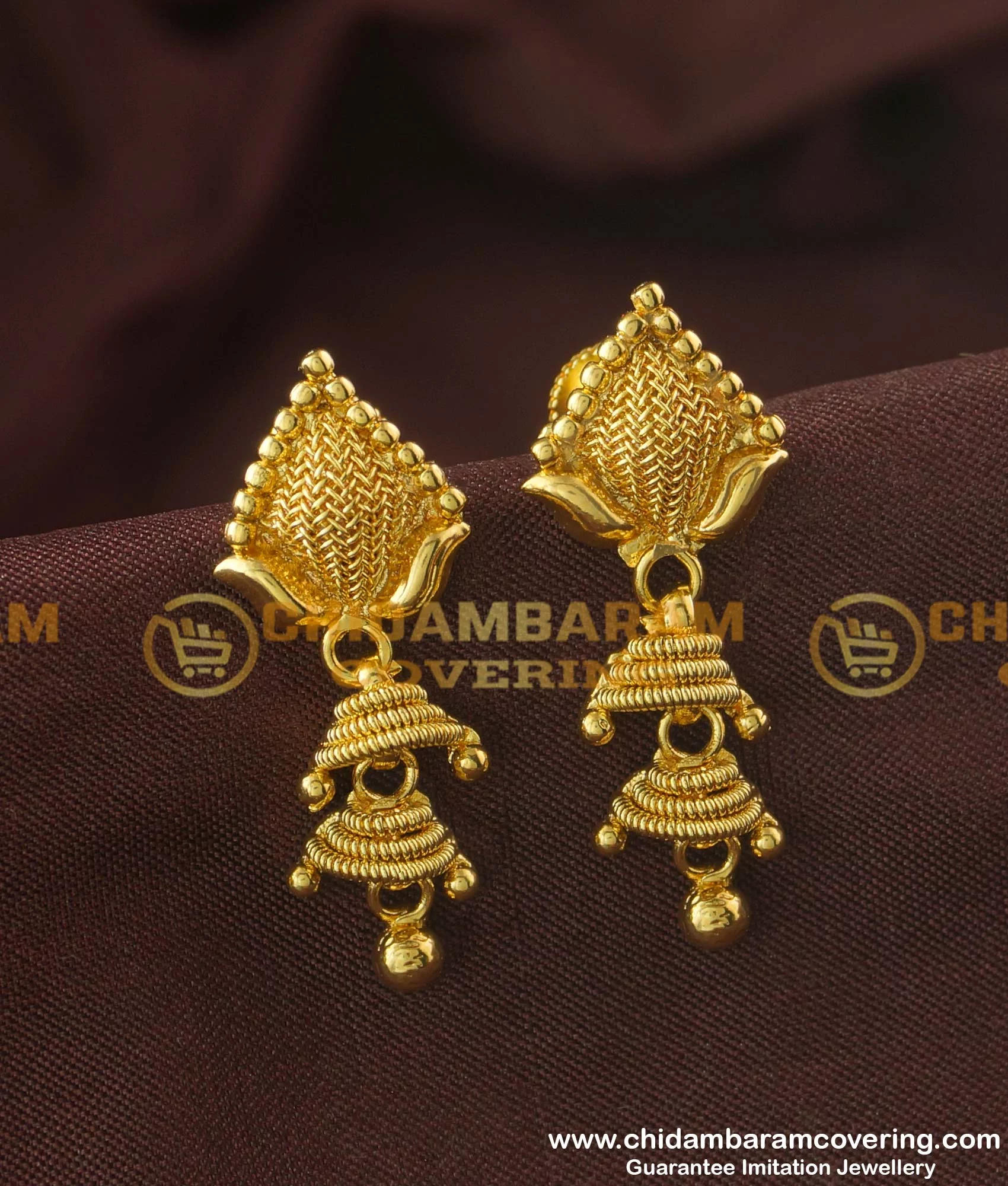 Gold jhumka earrings Small jhumki set for girls Traditional Indian everyday  — Discovered