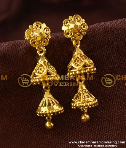 ERG188 - Gold Colour Two Layer Jhumkas Earrings Gold Style Design Online