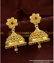ERG249 - Beautiful Bridal Wear Red Stone Big Jhumka Gold Design Online