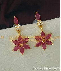 ERG307 - Elegant Gold Finish Ruby Stone Flower Design Earring Design Buy Online