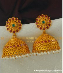 ERG311 - Latest Golden Matti Earrings Temple Jewellery Jhumkas Online Shopping