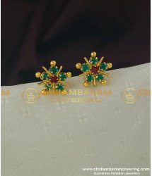 ERG316 - One Gram Gold Ruby Emerald Stone Stud Earrings Design Buy Online