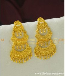 ERG325 - New Gold Finish Forming 3 Layer Long Dangler Earring Buy Indian Jewellery Online