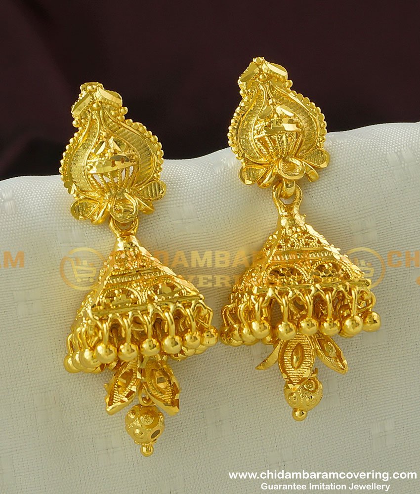 Buy New Gold Design Pyramid Jhumkas One Gram Gold Function Wear Jhumki ...