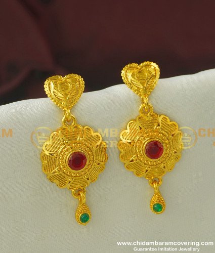 ERG329 - Latest Flower Design Gold Finish Forming Enamel Earring Indian Jewellery Online