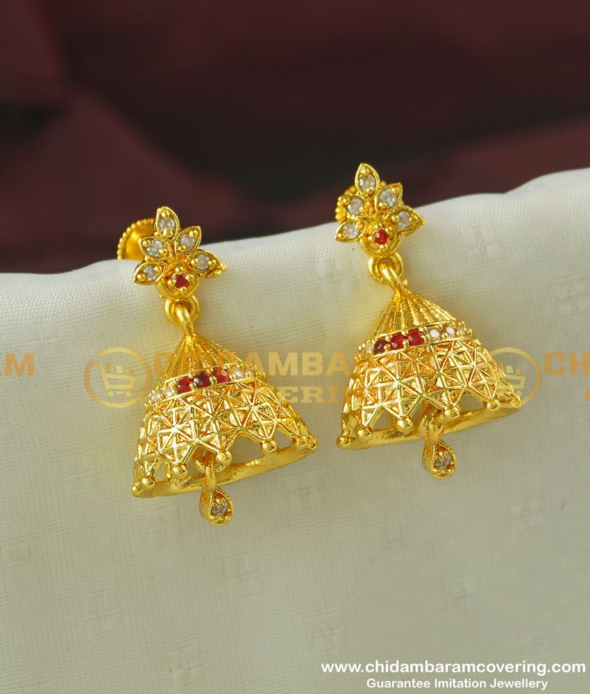 ERG342 - Beautiful First Quality Solid AD Stone Jhumka Earing One Gram Gold Jewellery
