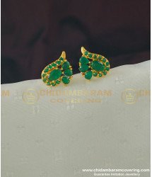 ERG361 - Beautiful Office Wear Full Emerald Stone Stud Earrings Design Buy Online