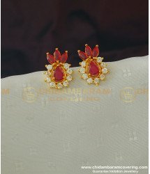 ERG364 - Unique White Ruby Stone Pineapple Design Stud Earring Buy Online