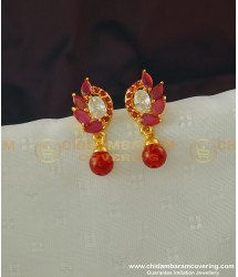 ERG368 - Attractive Gold Earring Design First Quality Red and White Stone Earring Buy Online