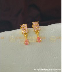 ERG369 - Cute Rose Gold Pink Stone Earrings Gold Design Studs for School Girls