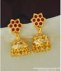 ERG381 - Real Gold Like First Quality Ruby Stone and Ad Stone Impon Heavy Jhumkas Online