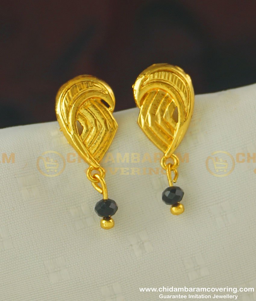ERG387 - Simple Light Weight Daily Wear Kerala Style Black Crystal Stud Earring Designs Online