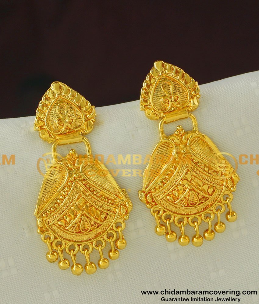 ERG390 - Traditional Kerala Gold Design Dangler Gold Plated Earring Collection Online