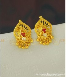 ERG391 - Gold Look Ruby and White Stone Earrings Design Guarantee Jewellery Buy Online