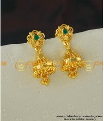 ERG407 - One Gram Gold Green Colour Stone Jhumkas Buy Online