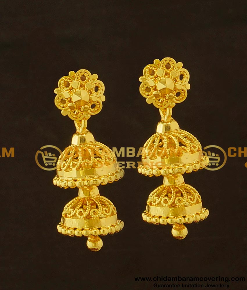 ERG420 - Traditional Bridal Gold Jhumkas Design Double Layer Jhumka Earing One Gram Gold Jewellery